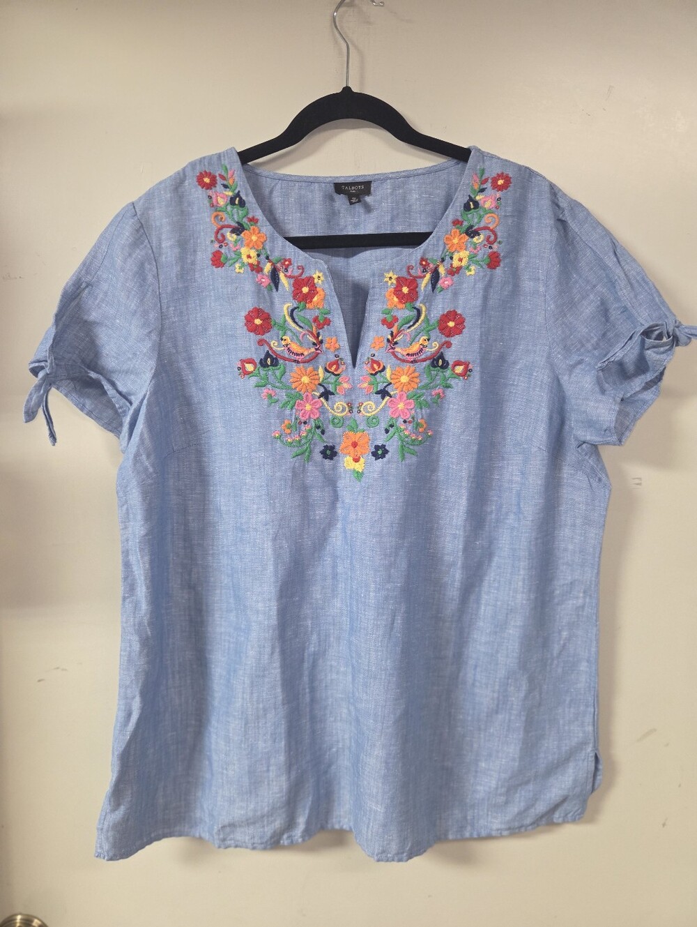 Talbots Light Blue Embroidered V-Neck Tunic